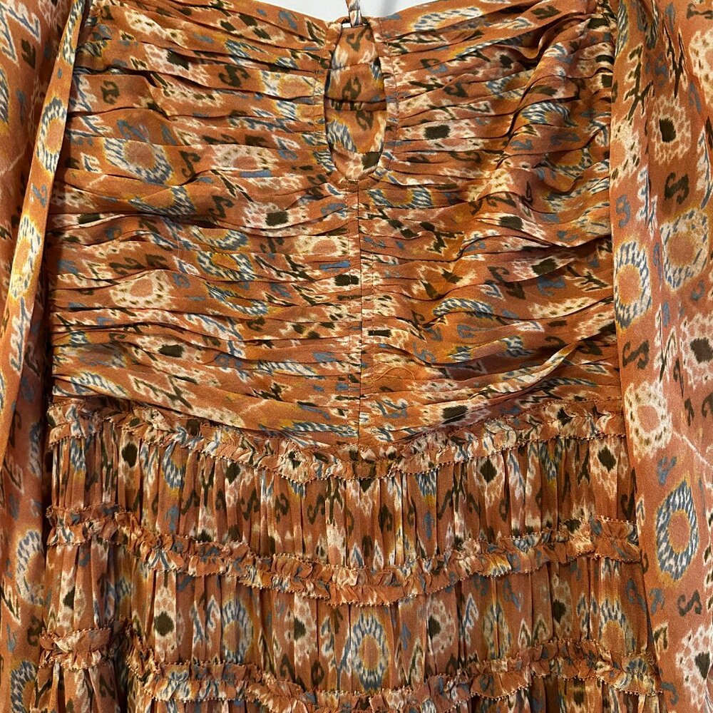 Ulla Johnson Peach Floral Ruched Silk Rabia Maxi Gown $1,195 - Picture 7 of 10